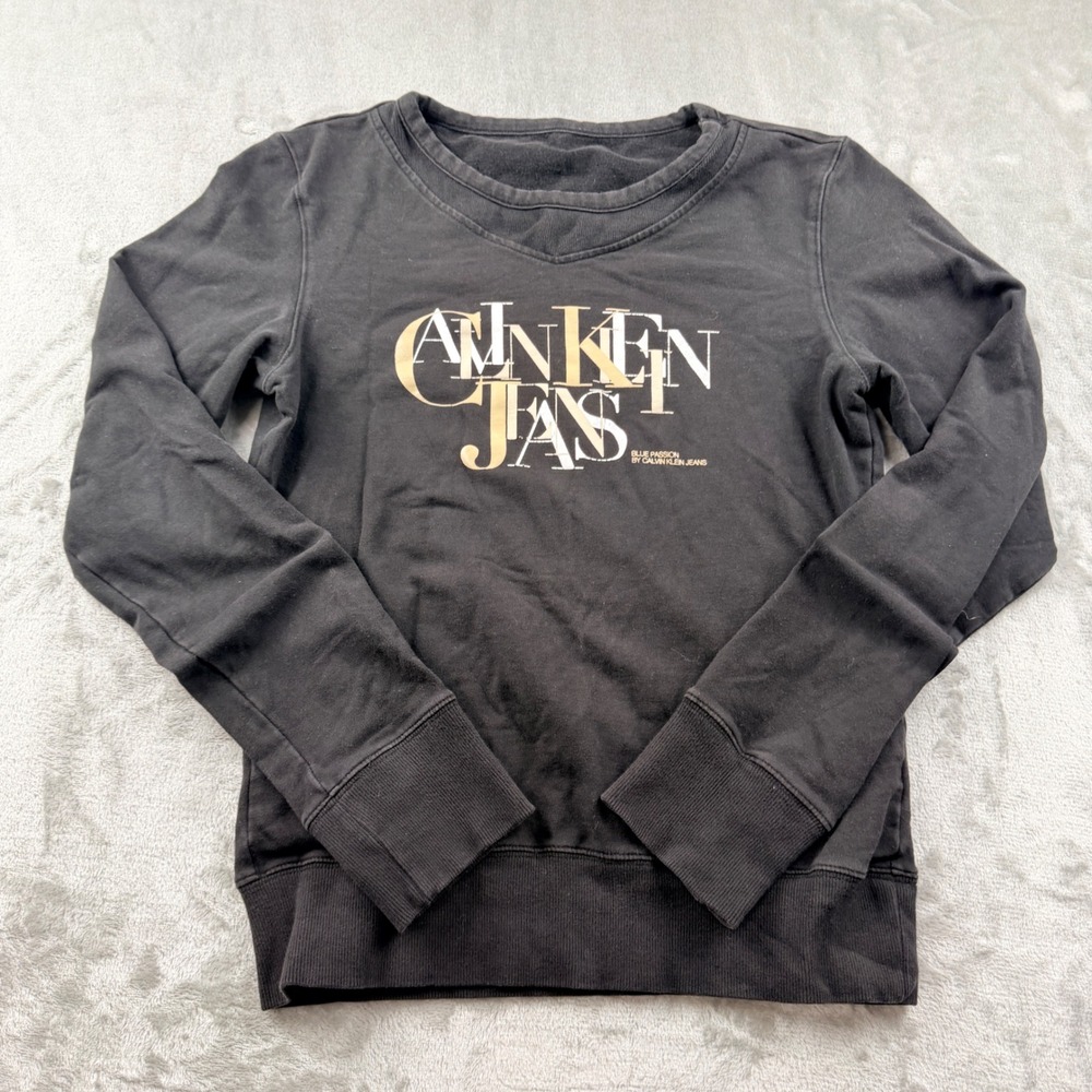 Calvin Klein Jeans Women's Small Black Blue Passion Graphic Sweatshirt